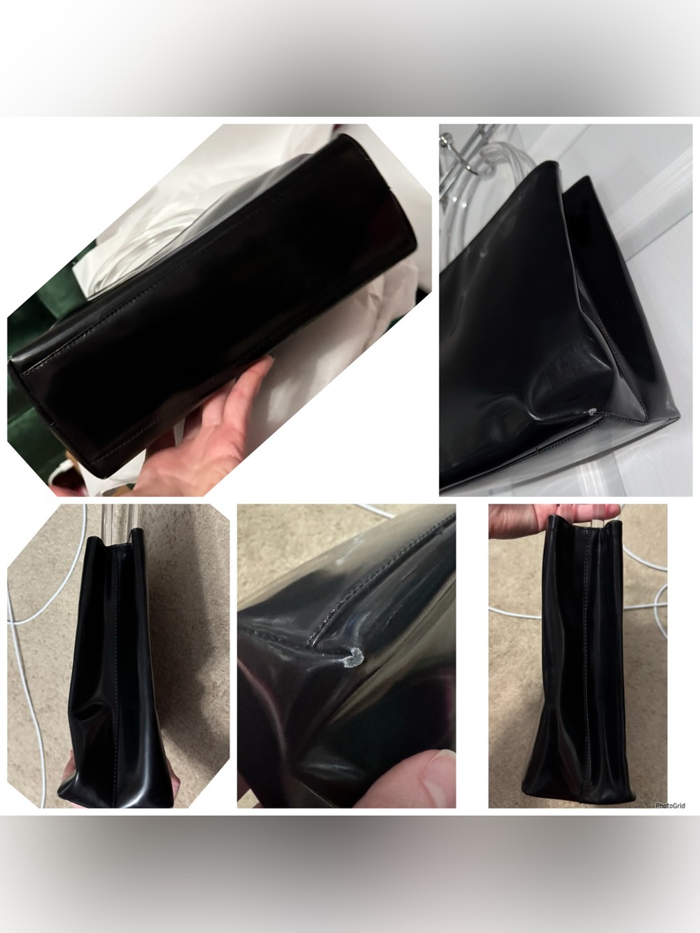 Prada AUTHENTIC Vintage Black Patent Leather Clear Lucite Shopper Tote Bag 90s - Picture 8 of 16